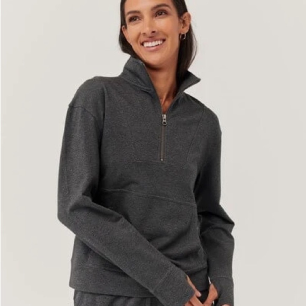 Pact Organic Cotton Charcoal Quarter-Zip Sweatshirt for Women